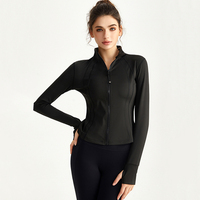 Jaket Yoga Wanita Berkualitas Tinggi Anti Angin Kerah Tegak Slim-Fit Lengan Panjang untuk Olahraga Luar Ruangan dan Fitness