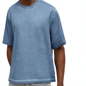 <b>Vintage</b> Washed Blue Oversized T Shirt Men Heavyweight Cotton Boxy Fit Drop Shoulder Streetwear <b>Tee</b> - Product Image 4