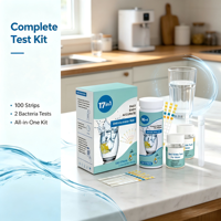 Kit de 17 pruebas en 1 para el agua potable, 100 tiras reactivas de calidad del agua con 2 pruebas de bacterias para agua del grifo doméstico y agua de pozo