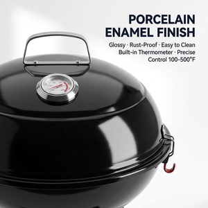 Wholesale Outdoor <b>Trolley</b> Charcoal Kettle Grill with Dual Side Shelves & Wheels Porcelain Enamel <b>BBQ</b> Grill for Backyard Camping - Product Image 2