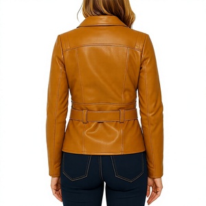 Women Leather <b>Jacket</b> Brown Vintage Style Belted <b>Jacket</b> Slim Fit Moto <b>Jacket</b> Handmade Leather Coat <b>Biker</b> <b>Jacket</b> - Product Image 3