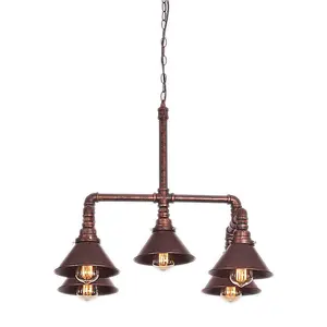 Đồng Patina Công Nghiệp 5 Đèn Chùm Ánh Sáng Trong Cone Shade Rèn Sắt Ống Treo Pendant Xuống Chiếu Sáng