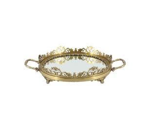 Fer plaqué or avec poignée en verre Plateau miroir en métal de forme personnalisée de haute qualité Nouveau design Plateau de service pour le rangement de Noël - Product Image 3