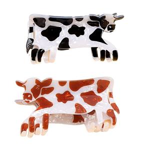 Pinces à cheveux en forme d'animaux mignons, pinces à cheveux en acrylique motif vache pour filles, vente en gros - Product Image 1