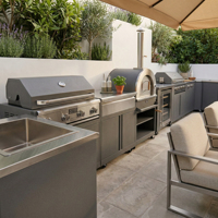 Cuisine extérieure modulaire résistante aux intempéries en acier inoxydable 304 avec évier pour cour, barbecue durable et robuste, cuisine de jardin