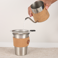 Ensemble de café pour infusion manuelle 4 pièces en acier inoxydable 304, kit de voyage portable, comprenant un moulin manuel, une bouilloire à café, un filtre et une tasse à café