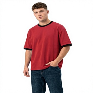 T-shirt décontracté pour homme en coton coupe courte, col rond, manches courtes, style streetwear, épaules tombantes, coupe ample et épaisse - Product Image 1
