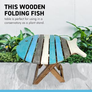 <span class=keywords><strong>Tavolo</strong></span> da Pranzo <span class=keywords><strong>Pieghevole</strong></span> a Forma di Pesce in Legno con Finitura Anticata, <span class=keywords><strong>Tavolo</strong></span> da Esterno Leggero in Legno Massello - Product Image 4