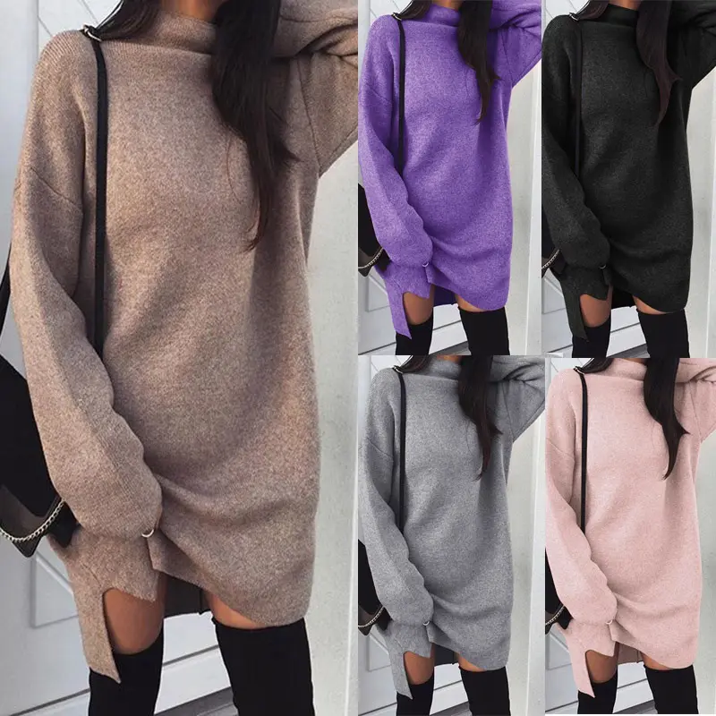 थोक 2023 फैशन सर्दियों सेक्सी महिलाओं लंबे ढीला बुनाई महिलाओं स्वेटर कपड़े (C183012)