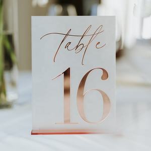 Numéros de table en acrylique miroir or rose, blanc givré, noir, argent, centres de table et numéros de table pour réception de mariage - Product Image 2