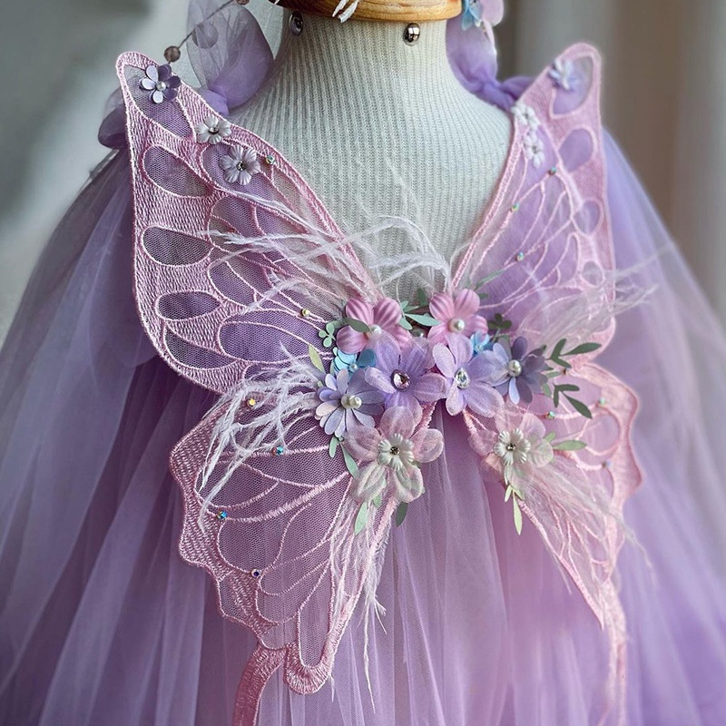 2025 Girls Ball Gown Dress with Purple Butterfly Wings