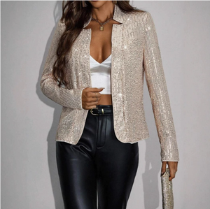 <span class=keywords><strong>Giacca</strong></span> Blazer Corta da Donna con Colletto Abbottonato, Motivo 3D, Casual e Versatile con Paillettes, Nuova Moda Europea e Americana - Product Image 4