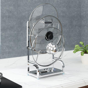 Support mural pour couvercles de casseroles en acier inoxydable, organisateur de rangement de cuisine, design minimaliste, nettoyage facile, étagère rectangulaire polyvalente - Product Image 1