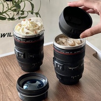 Tasse à café auto-agitante de 300ml avec couvercle rétractable pour objectif d'appareil photo Tasse à café en acier inoxydable Tasses à gobelet Cadeaux sympas pour les photographes