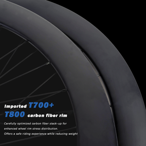 RAOD BIKE <span class=keywords><strong>T800</strong></span> FIBRA DE CARBONO 60MM ALTURA FRENO DE DISCO 24H SELLADO 12MM A TRAVÉS DEL BUJE 120 CLICKS TUBLESS READY 700C JUEGO DE RUEDAS DE BICICLETA - Product Image 2