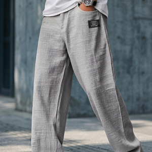 Pantalon décontracté pour homme, coupe droite, taille mi-haute, avec cordon de serrage, style Normcore/Minimaliste, en coton et chanvre, poches élastiques, imperméable et séchage rapide - Product Image 2