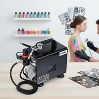 Kit d'airbrush portable AS18BK en cuivre et ABS pour tatouage et loisirs, compresseur d'air avec couvercle, pression réglable, buse de 0,3 mm