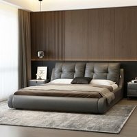Cadre de lit de luxe moderne avec veilleuse à capteur tactile, lit king size rembourré, tête de lit carrée capitonnée, mobilier de chambre intelligent