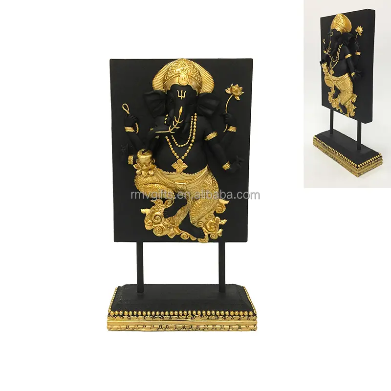 Индуизм, индийский декор из черного и золотого Ганеши, ручной работы, новый домашний столешник из смолы, статуя индуистского бога