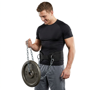 Cowhide Straight Non-Slip Dip <b>Belt</b> with <b>Chain</b> for Weightlifting Pull-Ups Power Lifting Strength and Muscle Gains - Product Image 1