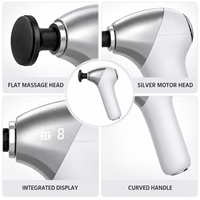 Pistolet de massage chauffant blanc pour tissus profonds avec 6 vitesses, 4 têtes, 3 niveaux de chaleur et indicateur LED pour massage corporel complet par percussion
