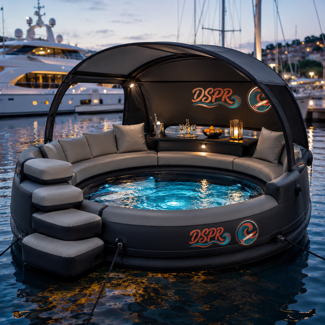 Villa Pool Inflatable Round Float Dome Canopy Luminous Strip Curved Lounge Sofa Side Entry Steps for Group Fun