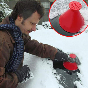 Multifunctional Car Snow Remover Funnel Shaped Ice Scraper With Brush For Winter Vehicle Use Red ABS Material - Product Image 4
