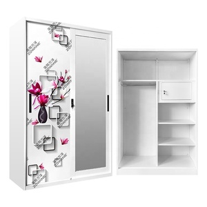 Armoire de rangement en acier pour la maison Almirah Mirrored Slide 2 doubles portes en métal Armoire Meubles de chambre à coucher - Product Image 1