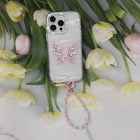 Coque de téléphone Bling Papillon avec dragonne en cristal, antichoc, pour iPhone X, 14, 11, 16, 17, 18 Series, Samsung, Redmi, OPPO, VIVO
