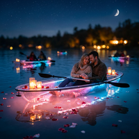 Kayak Transparente para 2 Personas, 3.36m, Policarbonato Cristalino, Luz LED, Fondo de Cristal Transparente, Canoa para Paseos Nocturnos en Resorts
