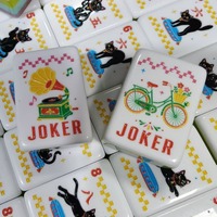 Tuiles de mahjong américaines à motif de chat noir, ensemble de mahjong coloré rétro dessiné à la main, jeu de table d'intérieur pour 4 joueurs