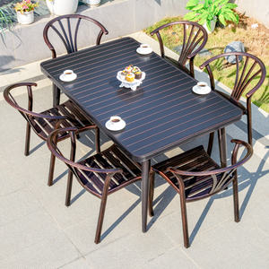 Ensemble <span class=keywords><strong>de</strong></span> <span class=keywords><strong>jardin</strong></span> d'extérieur en aluminium, 7 pièces, <span class=keywords><strong>chaises</strong></span> <span class=keywords><strong>et</strong></span> tables <span class=keywords><strong>de</strong></span> patio rectangulaires pour 6 <span class=keywords><strong>personnes</strong></span>, nouvel arrivage - Product Image 2