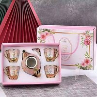Service à thé en céramique plaqué or électrolytique, avec tasse et soucoupe à café résistantes à la chaleur, pour le bureau, coffret cadeau