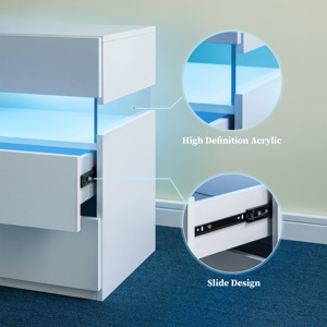 LED Nightstand 3 <b>Drawer</b> Dresser White With RGB Lighting Bedside Table Bedroom <b>Storage</b> Furniture - Product Image 4