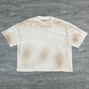 Camisetas de Algodón de Alta Calidad para Hombre, Tallas Grandes, Estilo Urbano Desgastado, Camisetas Extra Grandes, Camisetas Cuadradas con Lavado Ácido - Product Image 1