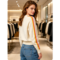 Pull en tricot personnalisé pour femme, col rond, rayures colorées, en laine/acrylique, décontracté, séchage rapide, respirant, OEM, vente en gros