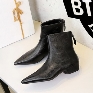 New Style Retro 2026 Pointed Toe Chunky heel 3CM Fashion Zipper Brown Ankle <b>Boots</b> - Product Image 2