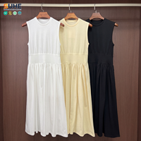 Robe midi décontractée SUHE pour femme, sans manches, col rond, coupe empire, style vintage, tissée, imprimé numérique, coupe trapèze, 100 % coton, couleur unie, respirante