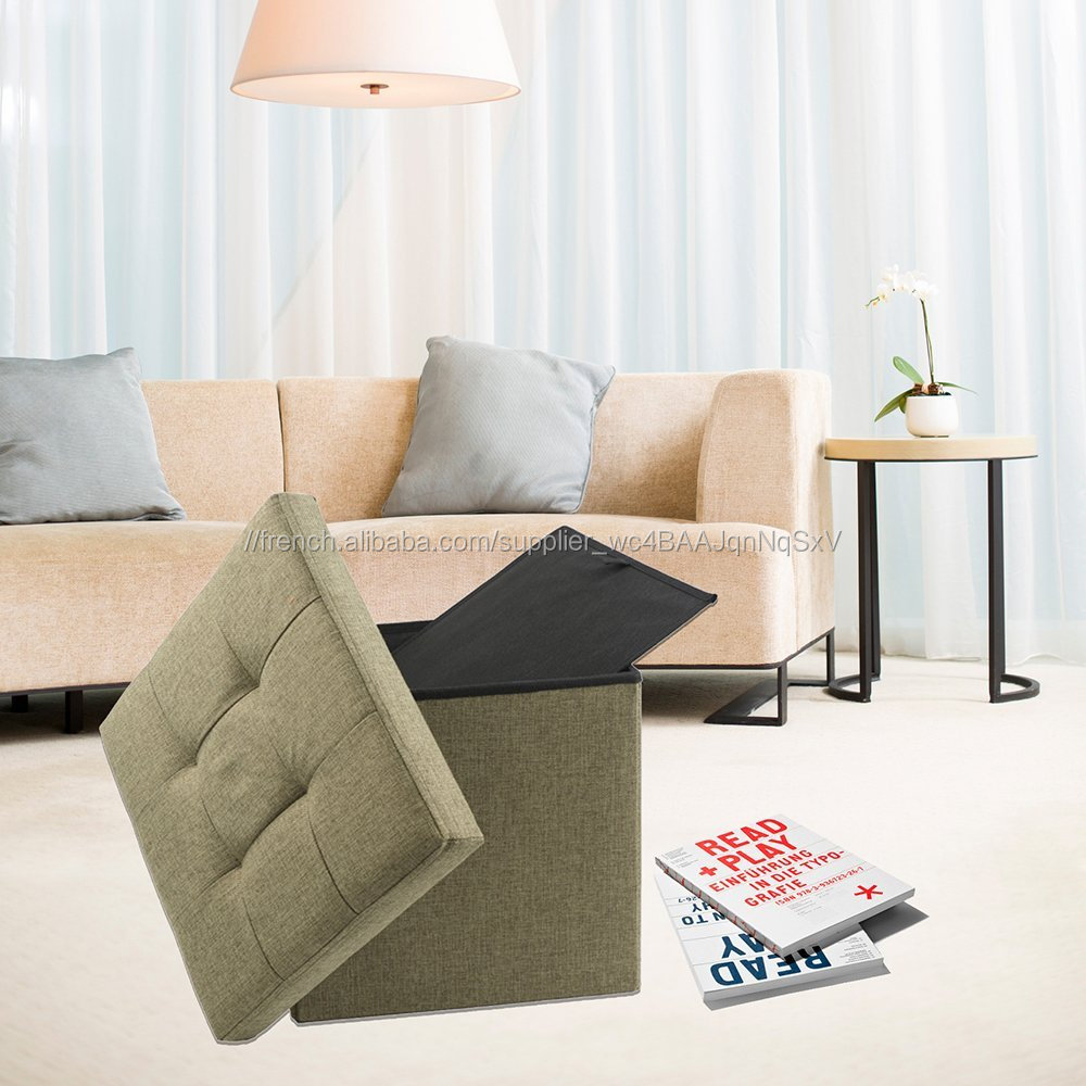 Offre Spéciale Tabouret Gonflable Carré Carré Pliable Moderne Lin Pouf de Rangement En Tissu