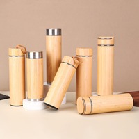 Grosir 500ml Double Wall baja anti karat botol air bambu terisolasi bebas BPA Tumbler vakum untuk perjalanan desain klasik