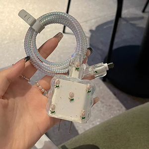 Bonito 3D Metal Tulip Glitter Cabo USB Protector Capa para IPhone 17 15 14 13 18W-20W Data Line Bite Head Cord Fast Charging Case - Product Image 3