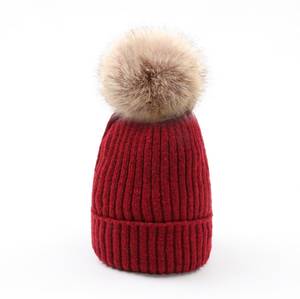 Chapeau tricoté à la mode chaud couleur unie chapeau d'hiver à la mode pour les femmes Simple chapeau de <span class=keywords><strong>bonnet</strong></span> polyvalent avec <span class=keywords><strong>pompon</strong></span> - Product Image 2
