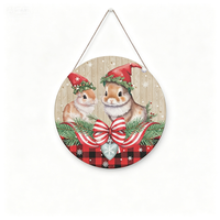 Panneau rond en bois Joyeux Noël, motif mignon, impression personnalisée, décoration de porte de Noël 20x20cm, style ferme américaine