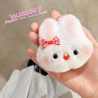 Porte-clés en peluche tête de lapin style dessin animé, mignon et moelleux, avec sonnette, pour sac, accessoires pour bébé