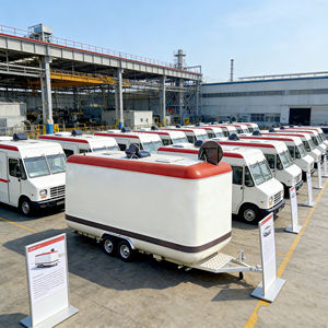 <b>Red</b> and White Retro Square Box Mobile Food Cart with Dual Wheels for Factory and Event Food Vending - Product Image 4