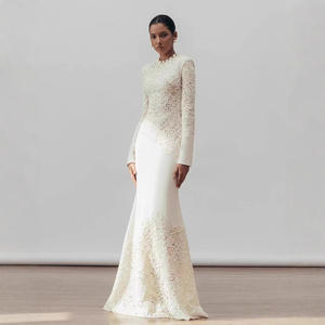 Abito <span class=keywords><strong>da</strong></span> <span class=keywords><strong>Sera</strong></span> Elegante <span class=keywords><strong>da</strong></span> Banchetto Bianco A Sirena Aderente con Lavorazione a Uncinetto Floreale Stile <span class=keywords><strong>Vintage</strong></span> di Lusso e Alta Qualità - Product Image 2