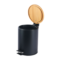 Poubelle à déchets 3L 5L Ronde sur mesure en métal, poubelle à pédale noire 1,3 gallon, poubelle économique avec couvercle en bambou à fermeture douce