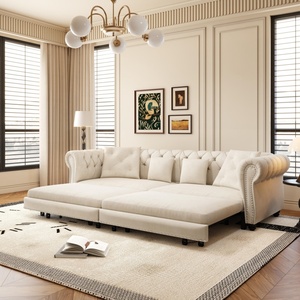 <span class=keywords><strong>Canapé</strong></span>-<span class=keywords><strong>lit</strong></span> Chesterfield 3 places de haute <span class=keywords><strong>qualité</strong></span>, 89 pouces, beige, en velours capitonné, avec ottoman amovible - Product Image 4
