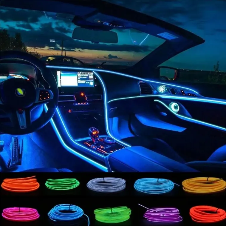 Lâmpada de luz led ambiente para interior do carro, luz decorativa, atmosfera automotiva, flexível, neon, luz fria, flexível, usb