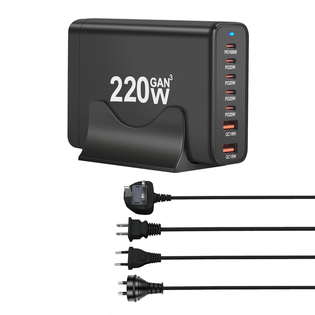 2025 New High Power Desktop Charger Adapter 220W 200W 155W 120W Multi Port Laptop Mobile Phone Featuring 100W Gan Type C Charger